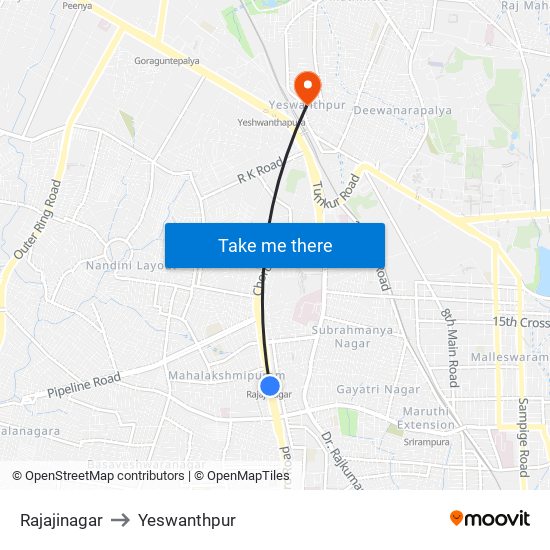 Rajajinagar to Yeswanthpur map