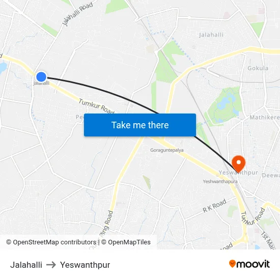 Jalahalli to Yeswanthpur map