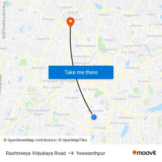 Rashtreeya Vidyalaya Road to Yeswanthpur map