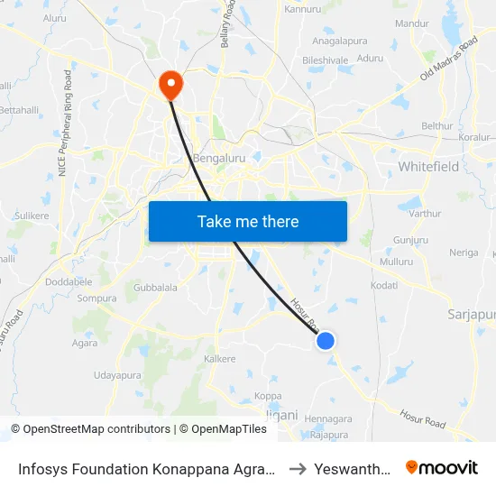 Infosys Foundation Konappana Agrahara to Yeswanthpur map