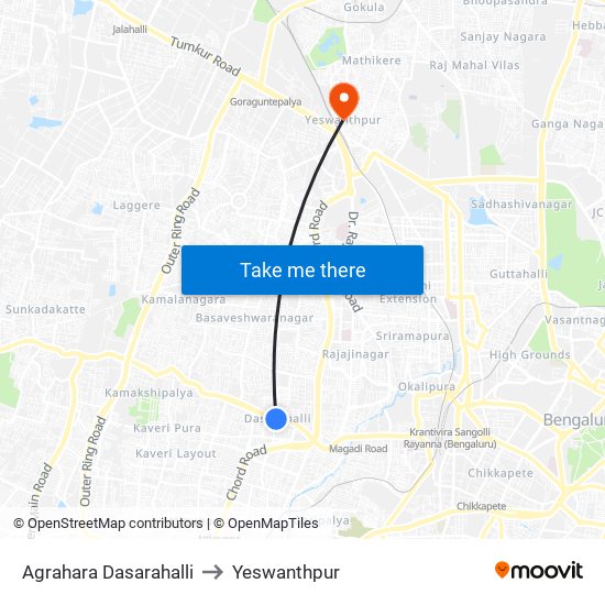 Agrahara Dasarahalli to Yeswanthpur map