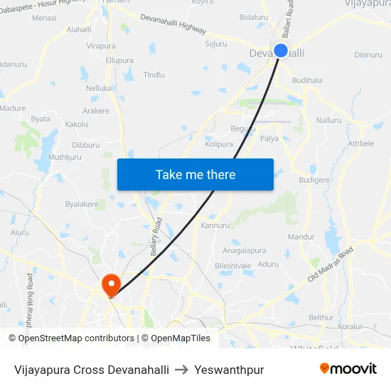 Vijayapura Cross Devanahalli to Yeswanthpur map