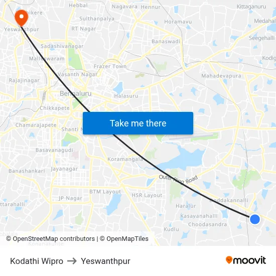 Kodathi Wipro to Yeswanthpur map