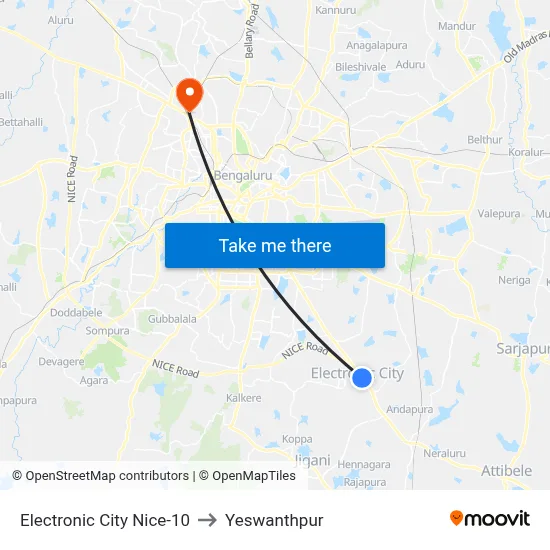 Electronic City Nice-10 to Yeswanthpur map