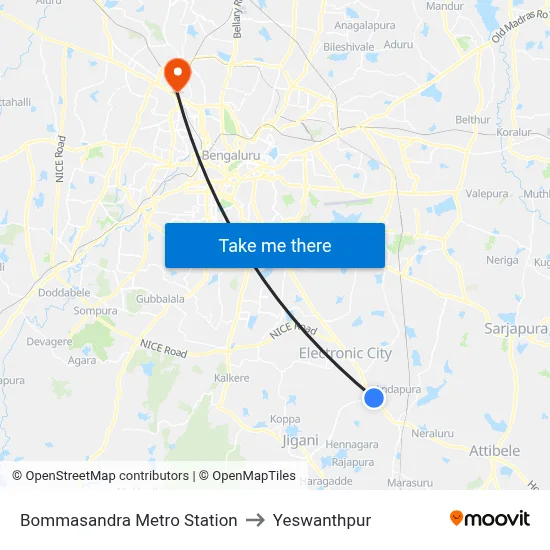 Bommasandra Metro Station to Yeswanthpur map