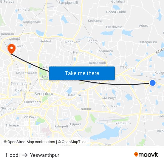 Hoodi to Yeswanthpur map