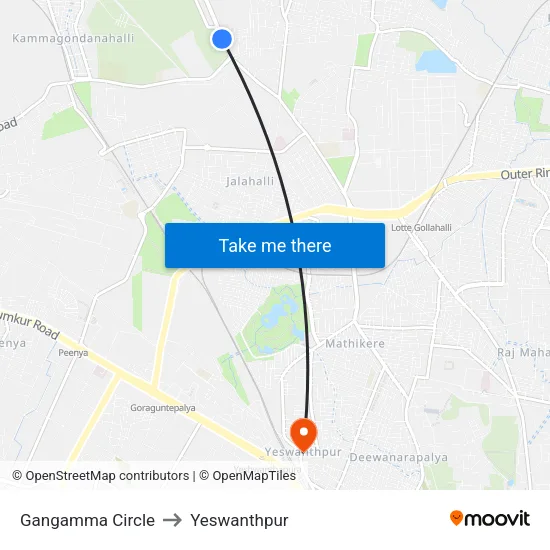 Gangamma Circle to Yeswanthpur map