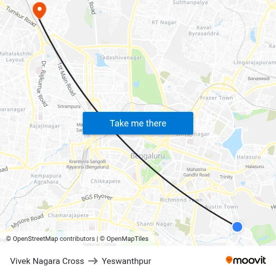 Vivek Nagara Cross to Yeswanthpur map
