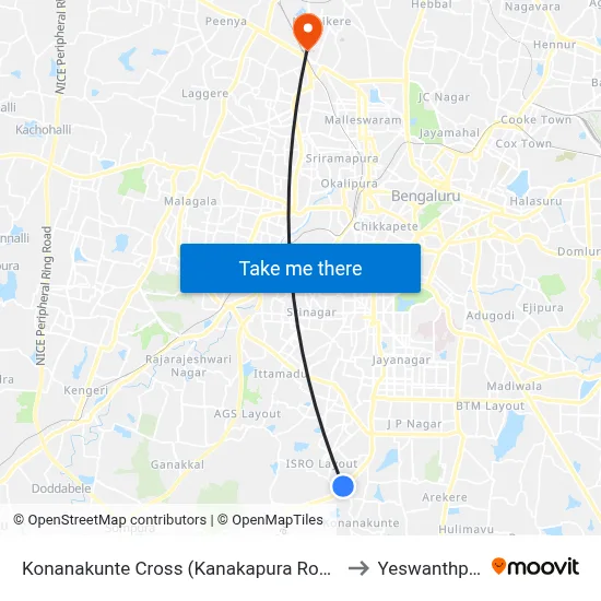 Konanakunte Cross (Kanakapura Road) to Yeswanthpur map