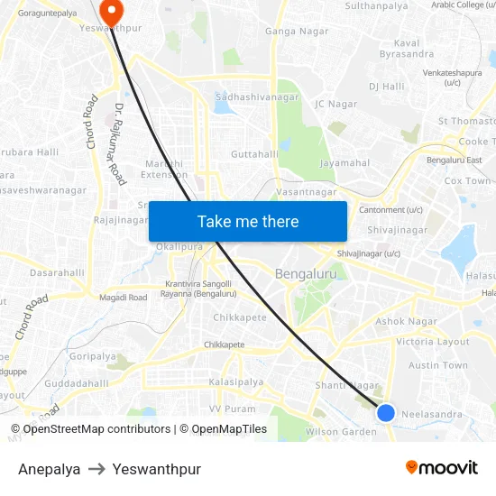Anepalya to Yeswanthpur map
