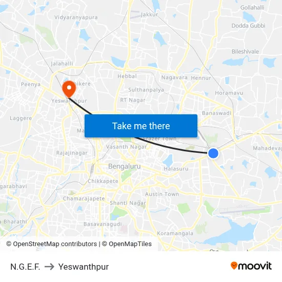 N.G.E.F. to Yeswanthpur map