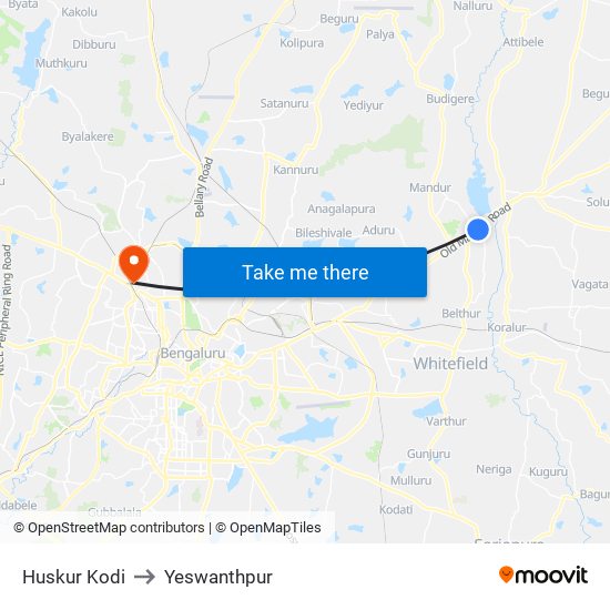 Huskur Kodi to Yeswanthpur map