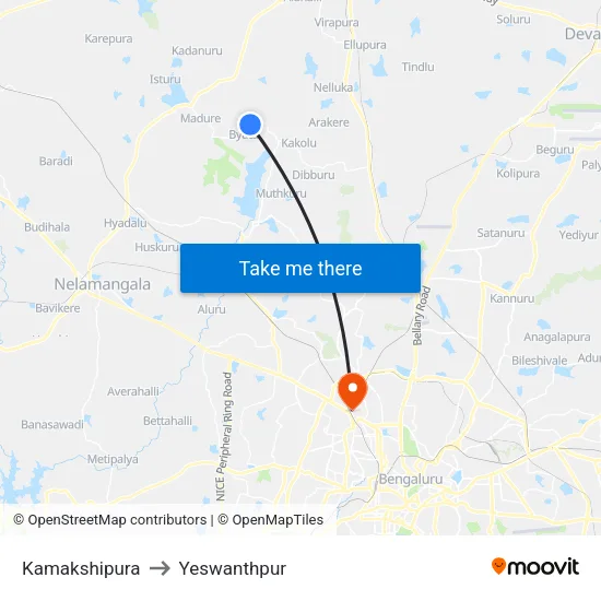 Kamakshipura to Yeswanthpur map