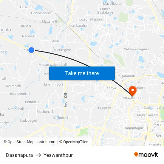Dasanapura to Yeswanthpur map