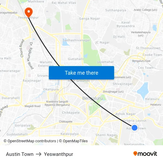 Austin Town to Yeswanthpur map