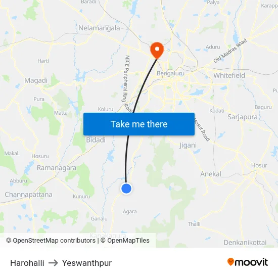 Harohalli to Yeswanthpur map