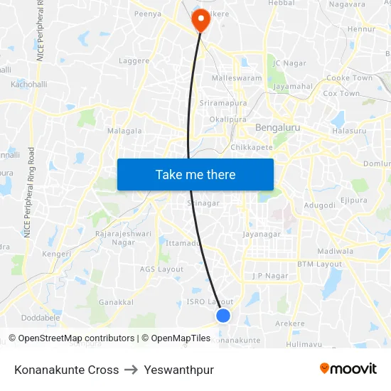 Konanakunte Cross to Yeswanthpur map