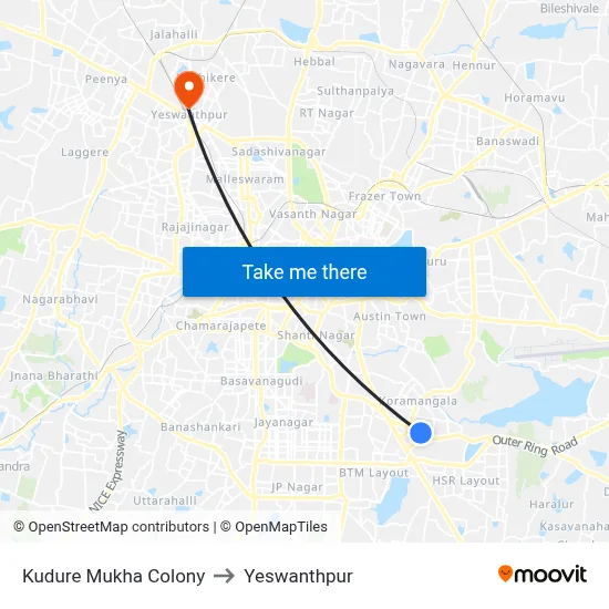 Kudure Mukha Colony to Yeswanthpur map