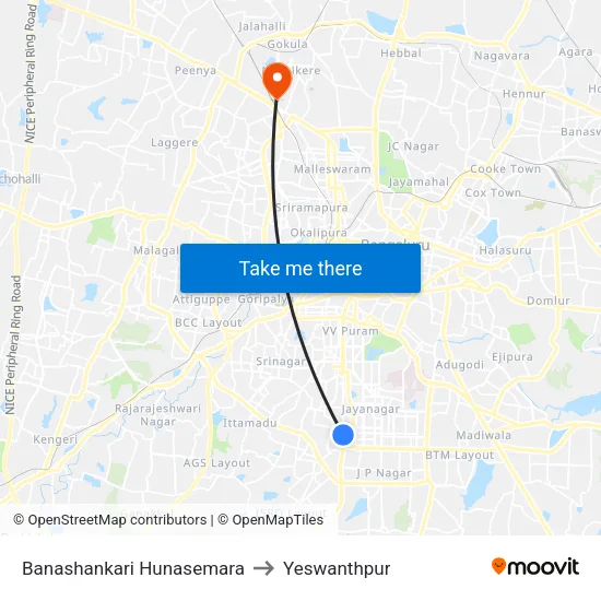 Banashankari Hunasemara to Yeswanthpur map