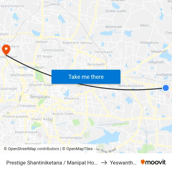Prestige Shantiniketana / Manipal Hospital to Yeswanthpur map