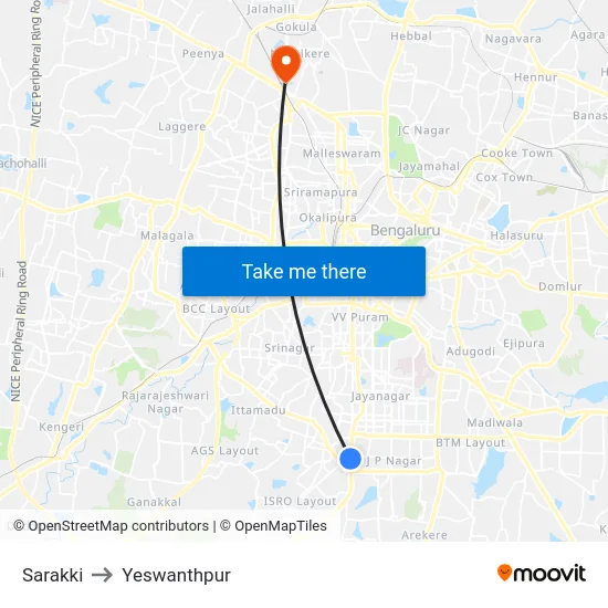 Sarakki to Yeswanthpur map