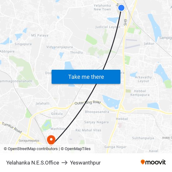 Yelahanka N.E.S.Office to Yeswanthpur map