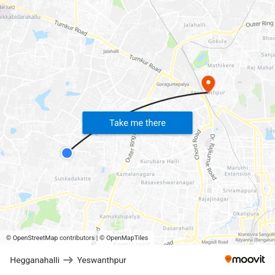 Hegganahalli to Yeswanthpur map