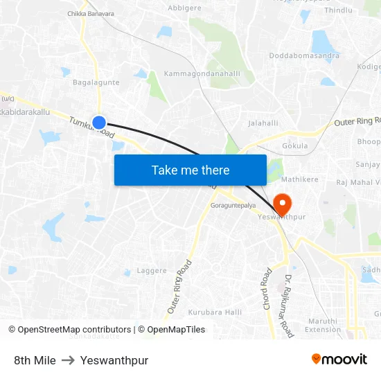 8th Mile to Yeswanthpur map