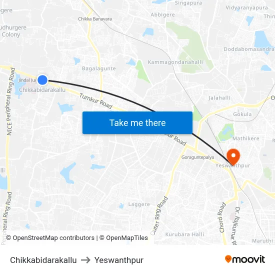 Chikkabidarakallu to Yeswanthpur map