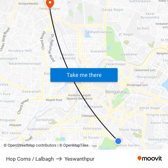 Hop Coms / Lalbagh to Yeswanthpur map
