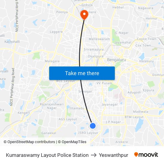 Kumaraswamy Layout Police Station to Yeswanthpur map