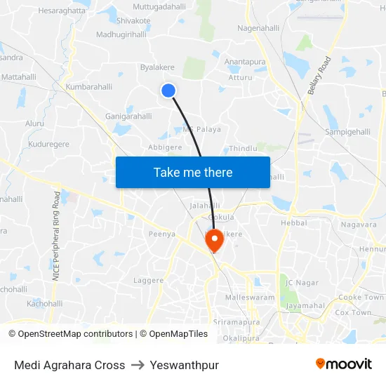 Medi Agrahara Cross to Yeswanthpur map
