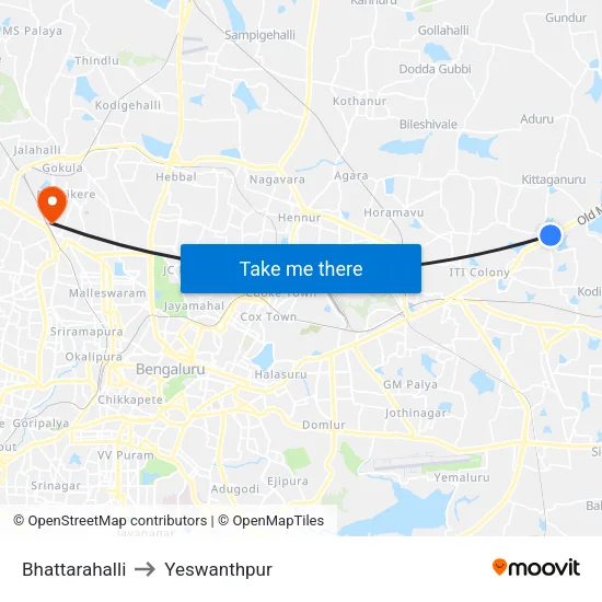 Bhattarahalli to Yeswanthpur map