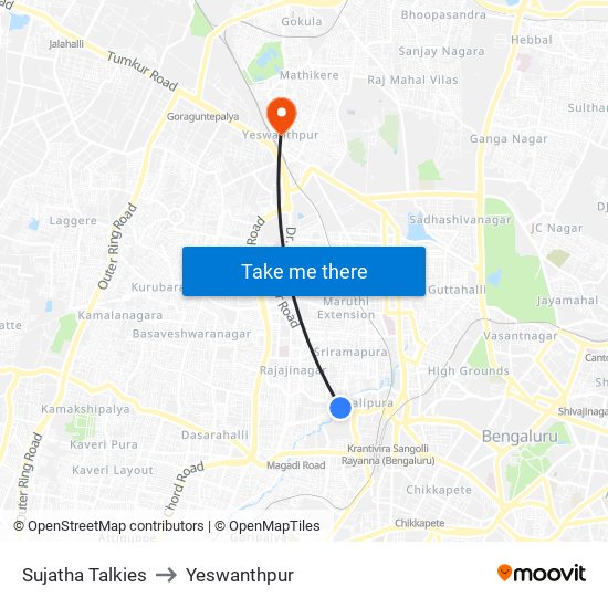 Sujatha Talkies to Yeswanthpur map