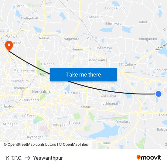 K.T.P.O. to Yeswanthpur map