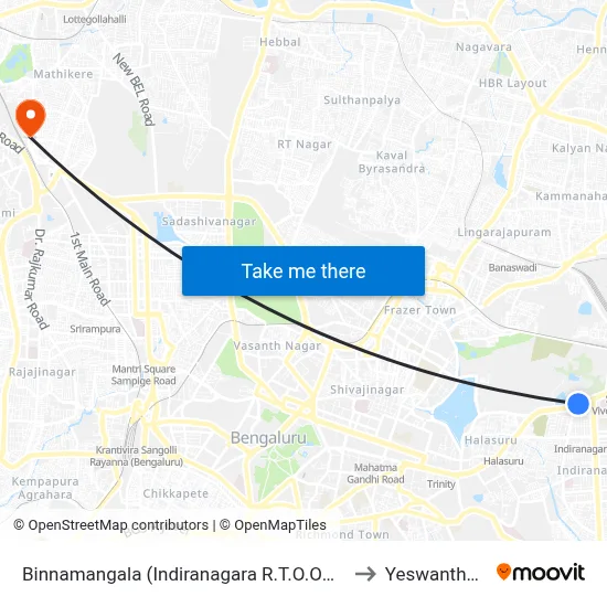 Binnamangala (Indiranagara R.T.O.Office) to Yeswanthpur map