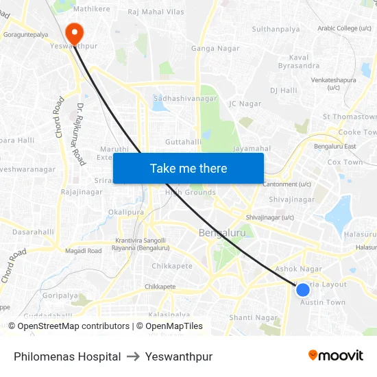Philomenas Hospital to Yeswanthpur map