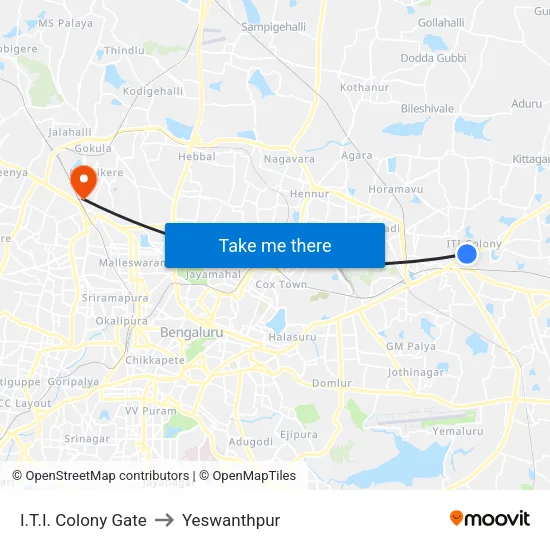 I.T.I. Colony Gate to Yeswanthpur map