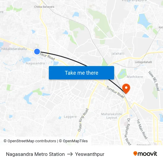 Nagasandra Metro Station to Yeswanthpur map