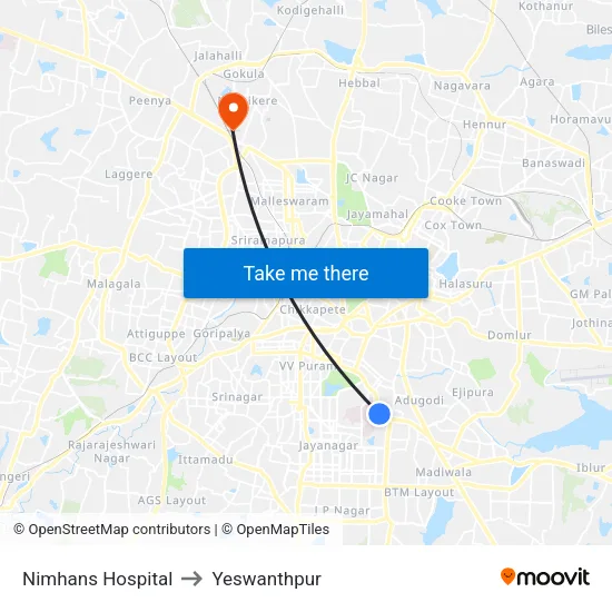 Nimhans Hospital to Yeswanthpur map