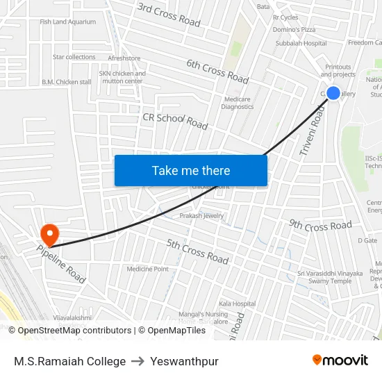 M.S.Ramaiah College to Yeswanthpur map