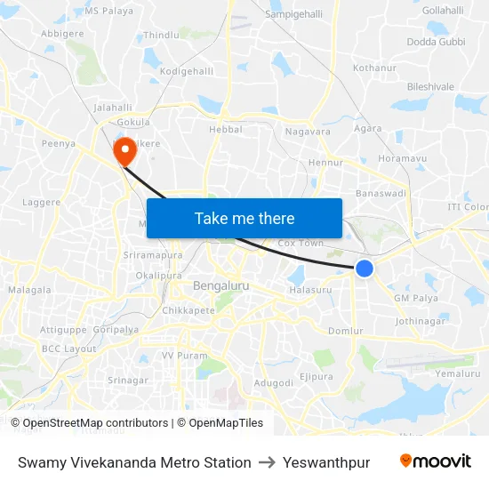 Swamy Vivekananda Metro Station to Yeswanthpur map
