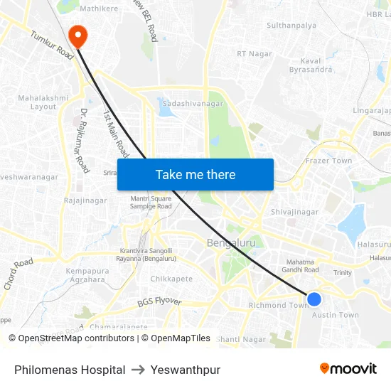 Philomenas Hospital to Yeswanthpur map