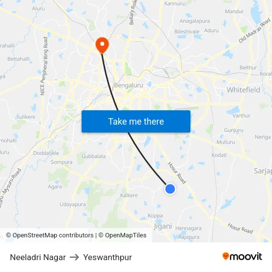 Neeladri Nagar to Yeswanthpur map