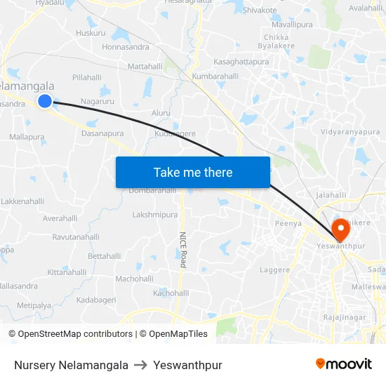 Nursery Nelamangala to Yeswanthpur map