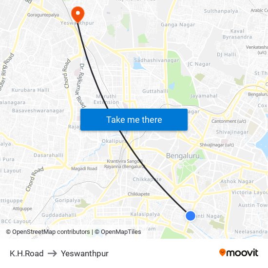 K.H.Road to Yeswanthpur map