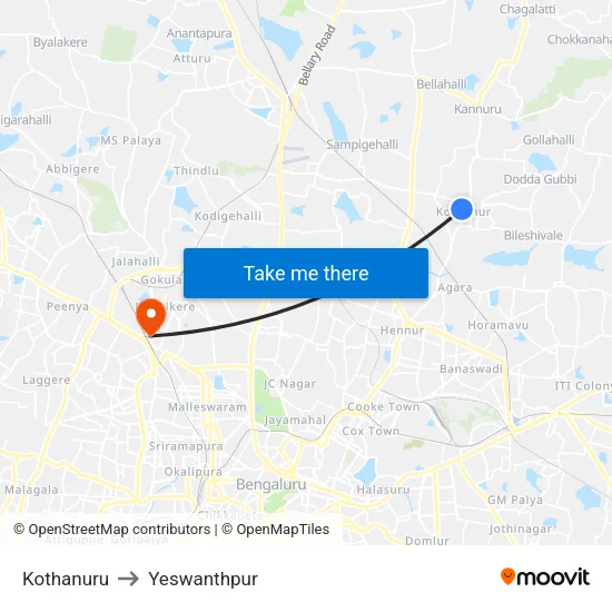 Kothanuru to Yeswanthpur map