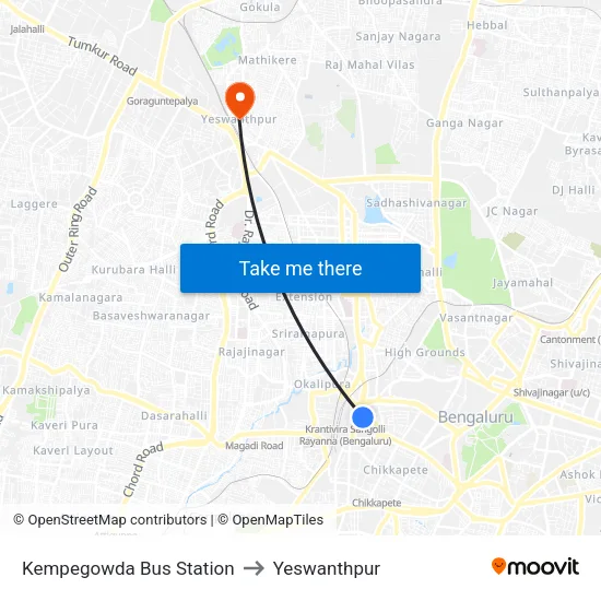 Kempegowda Bus Station to Yeswanthpur map