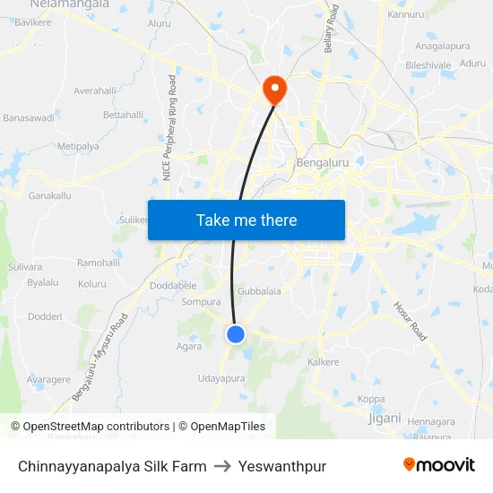 Chinnayyanapalya Silk Farm to Yeswanthpur map