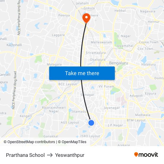 Prarthana School to Yeswanthpur map